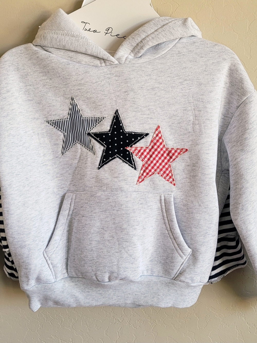 2-Piece Hooded Star Appliqué Sweatshirt and Matching Navy Striped Skiry
